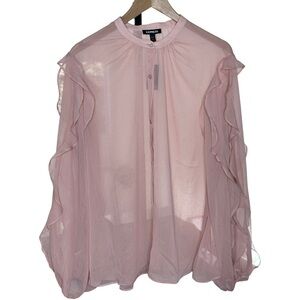NWT Express Ruffle Flutter Sleeves Light Pink Sheer Blouse XL